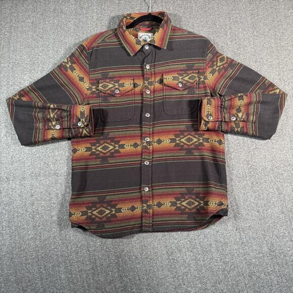 Iron & Resin Shirt Mens Large Brown Aztec Southwestern Stripe Button Up Cotton - Picture 12 of 13